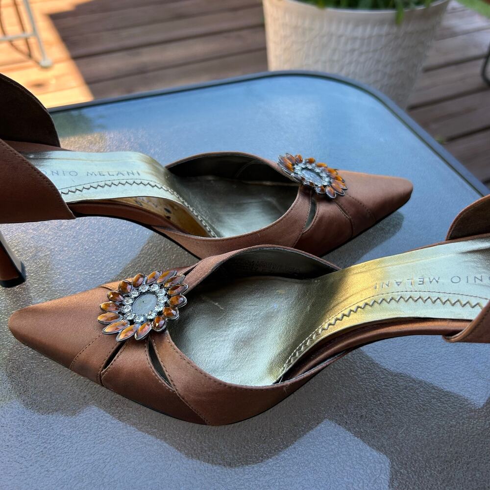 Antonio Melani Peony Womens 7.5 Brown Satin Jeweled D’Orsay Pumps Heels - Picture 9 of 11